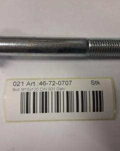 Hexagon head screw M16x120 DIN 931 8.8 galv